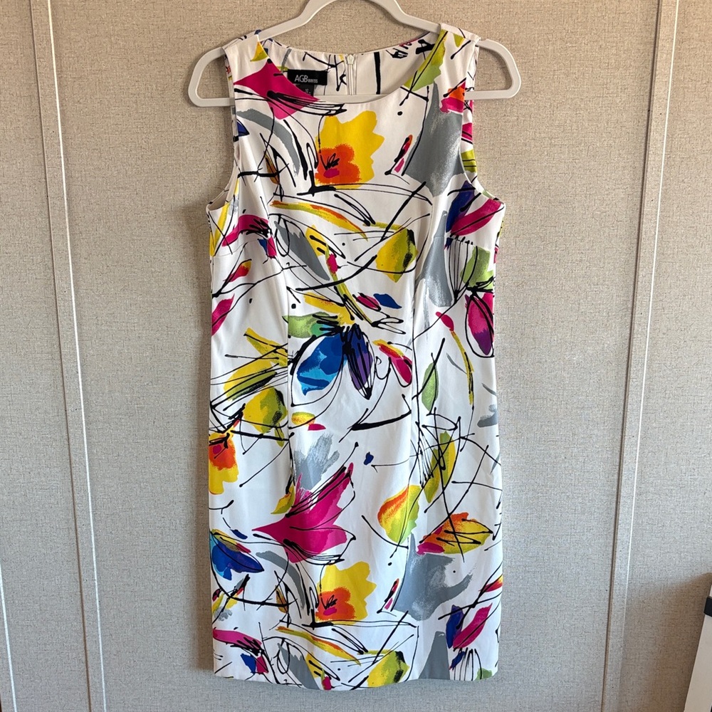 AGB Dress Women’s Sz 12 Colorful Abstract Floral Sheath Career Office Chic